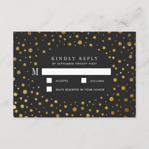 Cartes RSVP de mariage Gold et Noir Confetti Foil