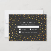 Cartes RSVP de mariage Gold et Noir Confetti Foil (Devant)