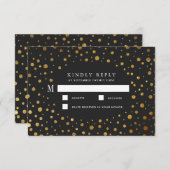 Cartes RSVP de mariage Gold et Noir Confetti Foil (Devant / Derrière)