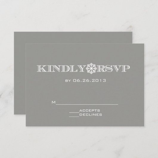 Cartes RSVP de mariage gris Snowflake mignonnes (Devant / Derrière)