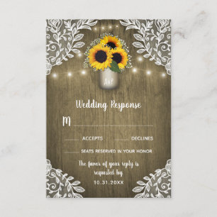 Cartes RSVP de mariage Jar Mason Tournesol dentell