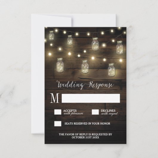 Cartes RSVP de mariage Mason Jar (Devant)