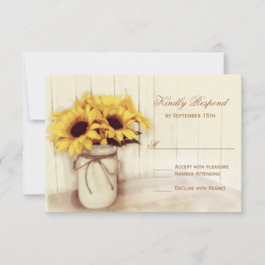 Cartes RSVP de mariage Mason Tournesols Rustiques (Devant)