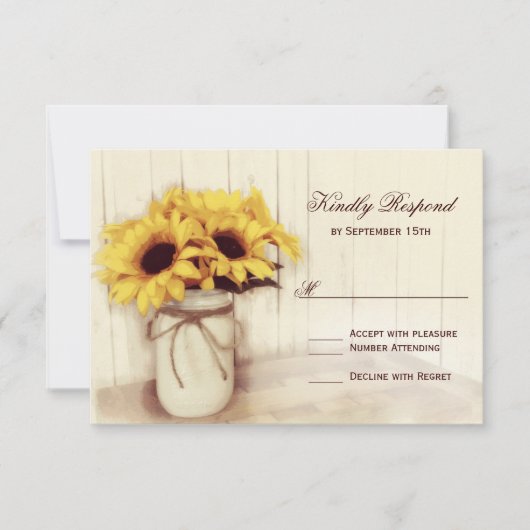 Cartes RSVP de mariage Mason Tournesols Rustiques (Devant)