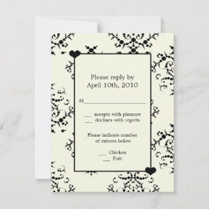 Cartes RSVP de mariage moderne noir et blanc cassé