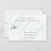 Cartes RSVP de mariage monogramme bleu (Devant)