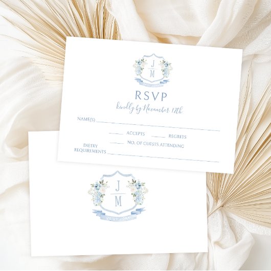 Cartes RSVP de mariage Monogramme de crête Florale