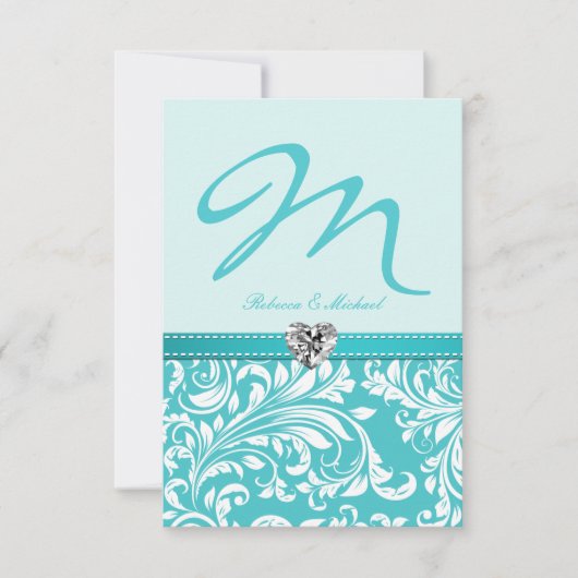 Cartes RSVP de Mariage Monogramme Turquoise élégan (Devant)