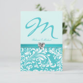 Cartes RSVP de Mariage Monogramme Turquoise élégan (Debout devant)
