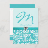 Cartes RSVP de Mariage Monogramme Turquoise élégan (Devant / Derrière)