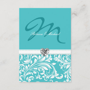 Cartes RSVP de Mariage Monogramme Turquoise élégan