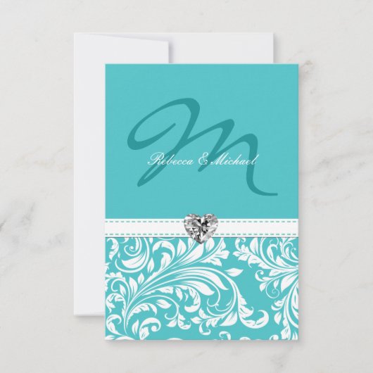 Cartes RSVP de Mariage Monogramme Turquoise élégan (Devant)