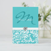 Cartes RSVP de Mariage Monogramme Turquoise élégan (Debout devant)