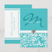 Cartes RSVP de Mariage Monogramme Turquoise élégan (Devant / Derrière)