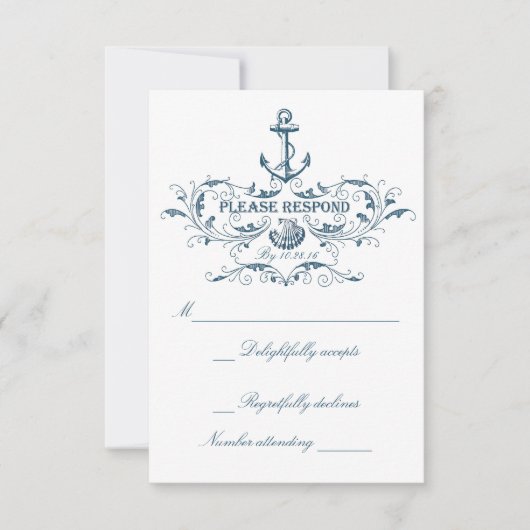 Cartes RSVP de mariage nautique (Devant)