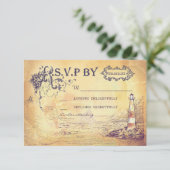 Cartes RSVP de mariage nautique vintage du phare (Debout devant)