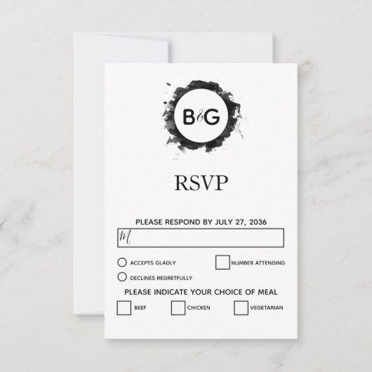 Cartes RSVP de mariage noir simple (Devant)