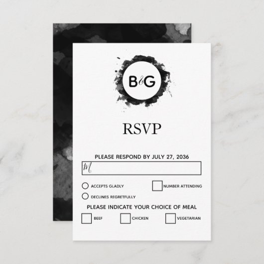 Cartes RSVP de mariage noir simple (Devant / Derrière)