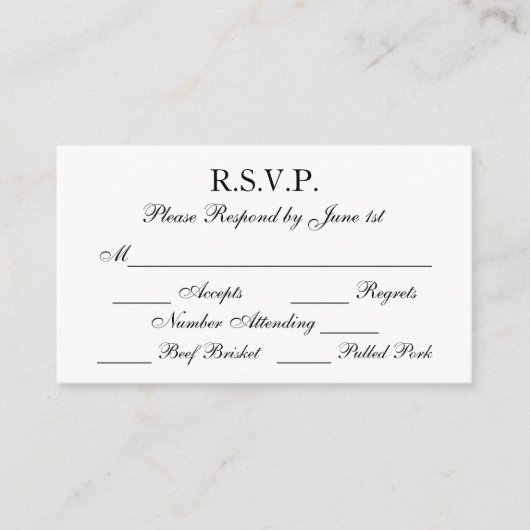 Cartes RSVP de mariage officielles en noir et blan (Devant)