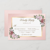 Cartes RSVP de mariage or rose élégant (Devant / Derrière)