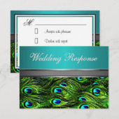 Cartes RSVP de mariage Peacock turquoise et vert (Devant / Derrière)