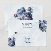 Cartes RSVP de mariage Peony peint de la marine Du (Devant / Derrière)