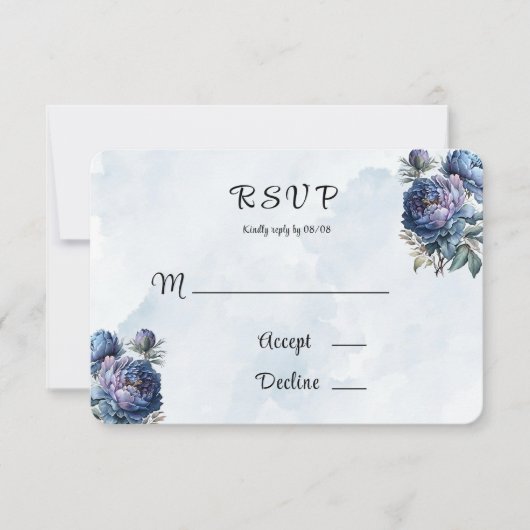 Cartes RSVP de mariage Peony peint de la marine Du (Devant)