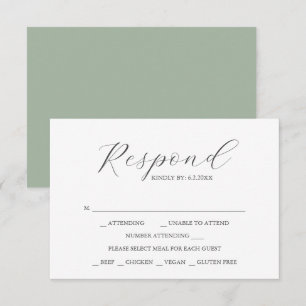 Cartes RSVP de mariage personnalisées Sage vert