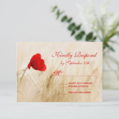 Cartes RSVP de mariage pour la fleur de pavot roug (Debout devant)