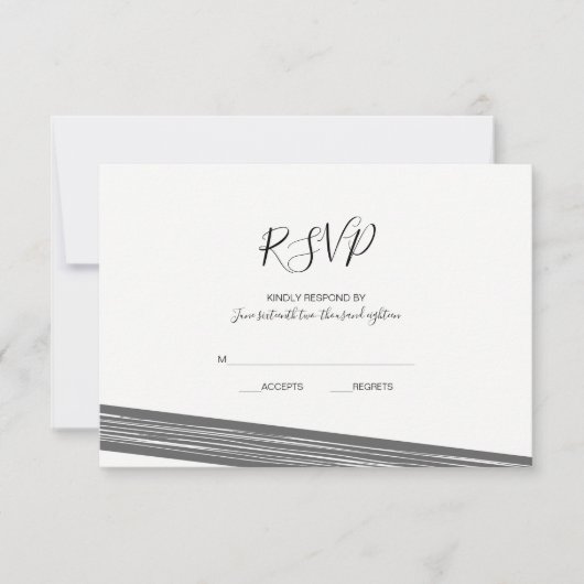 Cartes RSVP de mariage rayé noir & blanc modernes (Devant)
