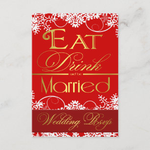 Cartes RSVP de mariage Red White & Gold Snowflake