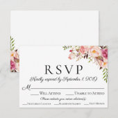 Cartes RSVP de mariage rose floral avec option de (Devant / Derrière)