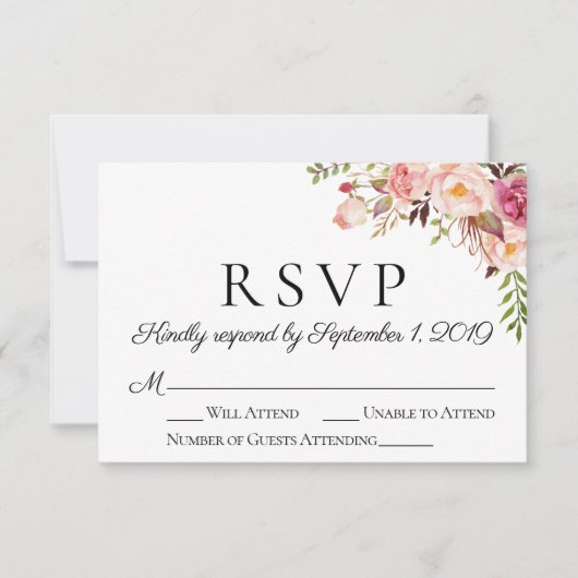 Cartes RSVP de mariage rose rustique (Devant)