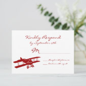 Cartes RSVP de Mariage Rouge Aviateur Biplane vint (Debout devant)