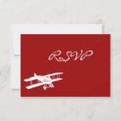 Cartes RSVP de Mariage Rouge Aviateur Biplane vint (Dos)