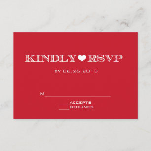 Cartes RSVP de Mariage Rouge Coeur mignon