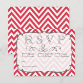 Cartes RSVP de Mariage Rouge et Blanc Pavot Chevro (Devant / Derrière)