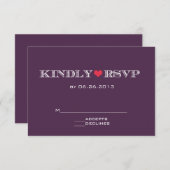 Cartes RSVP de Mariage rouge mou au coeur (Devant / Derrière)