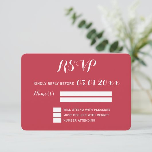 Cartes RSVP De Mariage Rouges Sur Mesure Avec Coeu (Debout devant)