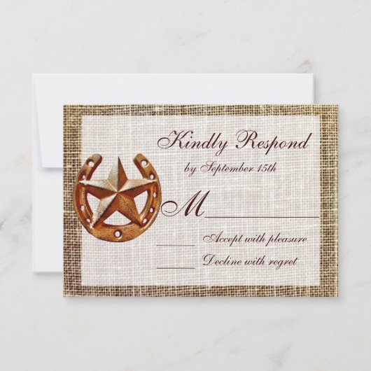 Cartes RSVP de mariage Rustic Horseshoe Star Burla (Devant)
