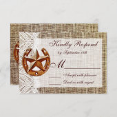 Cartes RSVP de mariage Rustic Horseshoe Star Burla (Devant / Derrière)