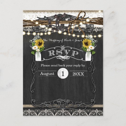 Cartes RSVP de Mariage Rustique (Devant)