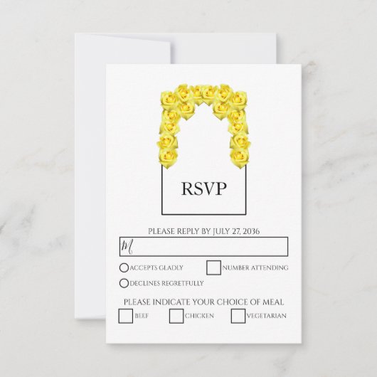 Cartes RSVP de mariage Rustique aux Roses Jaunes (Devant)