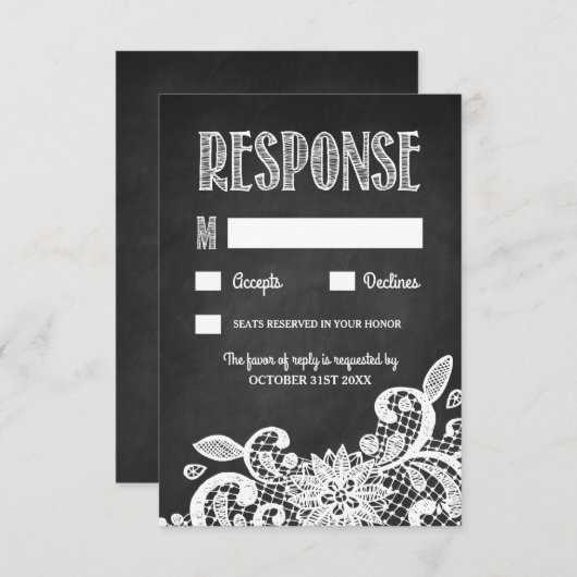 Cartes RSVP de Mariage Rustique Chalkboard et dent (Devant / Derrière)