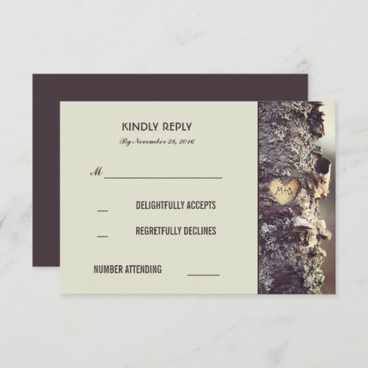 Cartes RSVP de mariage rustique dans l'ancien arbr (Devant / Derrière)