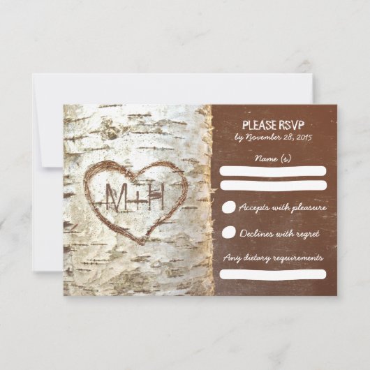 Cartes RSVP de mariage rustique de Birch Tree (Devant)
