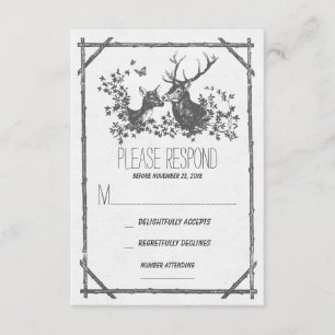 Cartes RSVP de mariage rustique de cerfs gris