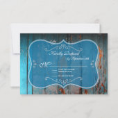 Cartes RSVP de mariage rustique en bois bleu dévêt (Devant)