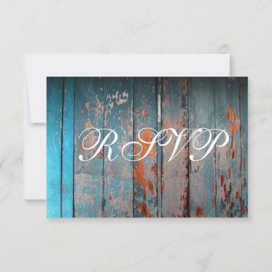 Cartes RSVP de mariage rustique en bois bleu dévêt (Dos)