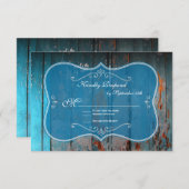 Cartes RSVP de mariage rustique en bois bleu dévêt (Devant / Derrière)